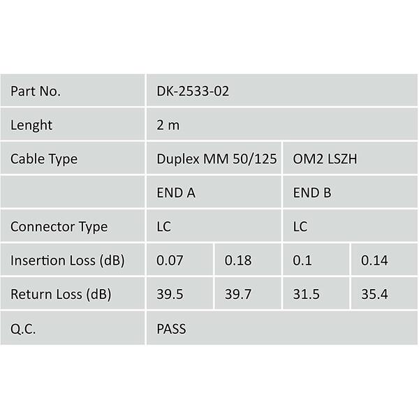Patch Fibra Optica Digitus duplex, Multimode, 50/125 LC - LC 2m