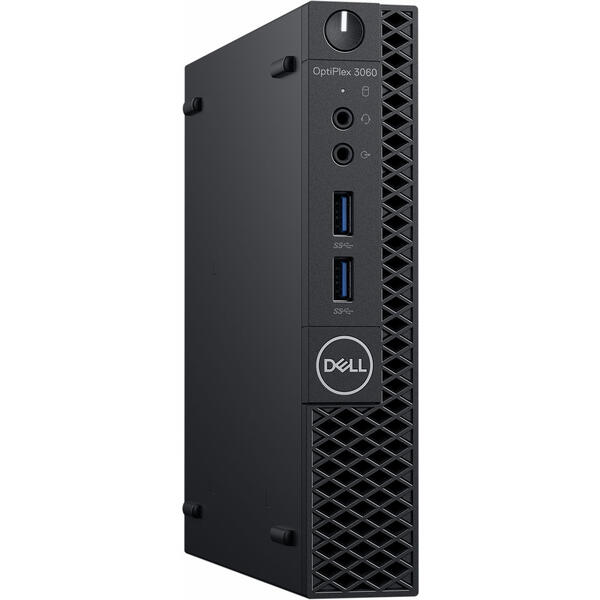 Mini PC Dell OptiPlex 3060 Micro, Procesor Intel Core i3-8100T, 4GB DDR4, 128GB SSD, GMA UHD 630, Linux, Negru