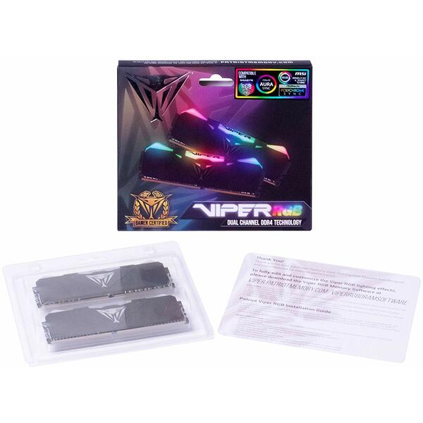 Memorie PATRIOT Viper RGB Black 16GB DDR4 3200MHz CL16 1.35V Kit Dual Channel