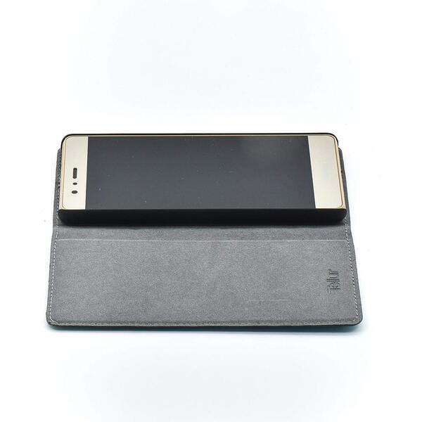 Husa Tellur magnetica din imitatie de piele de strut pentru Huawei P9 Lite, Turcoaz
