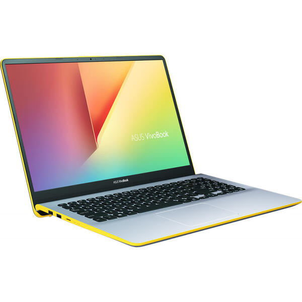 Ultrabook Asus VivoBook S15 S530FA, 15.6 inch Full HD, Intel Core i5-8265U, 8GB DDR4, 256GB SSD, Intel UHD 620, Endless OS, Silver Blue with Yellow Trim
