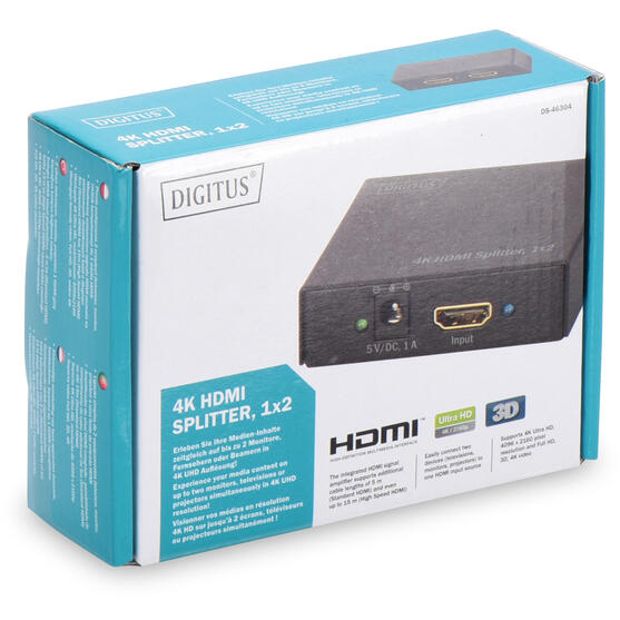 Spliter video Digitus Splitter HDMI 2-port, 4096x2160p 4K UHD 3D, HDCP1.3