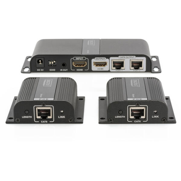 Spliter video Digitus Extender HDMI 2-port pana la 40m Cat.6/7,1080p 60Hz FHD HDCP1.4 IR, audio (SET)