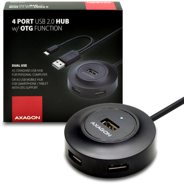 Hub USB AXAGON HUE-X6GB, 4x USB2.0 + Micro USB OTG Black