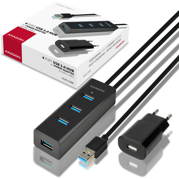 Hub USB AXAGON HUE-S2BP, 4x USB3.0 Charging + AC Adapter