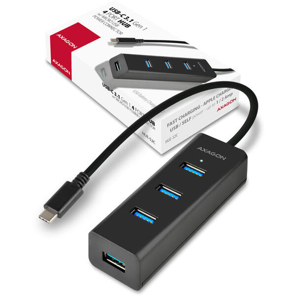 Hub USB AXAGON HUE-S2C, 4x USB3.0 Charging Hub + MicroUSB Charging Connector, Type-C