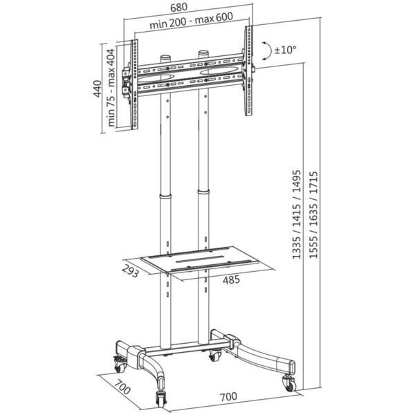 Suport TV Logilink tip stand cu inaltime reglabila pentru TV 37-70 inch, Greutate maxima 40Kg