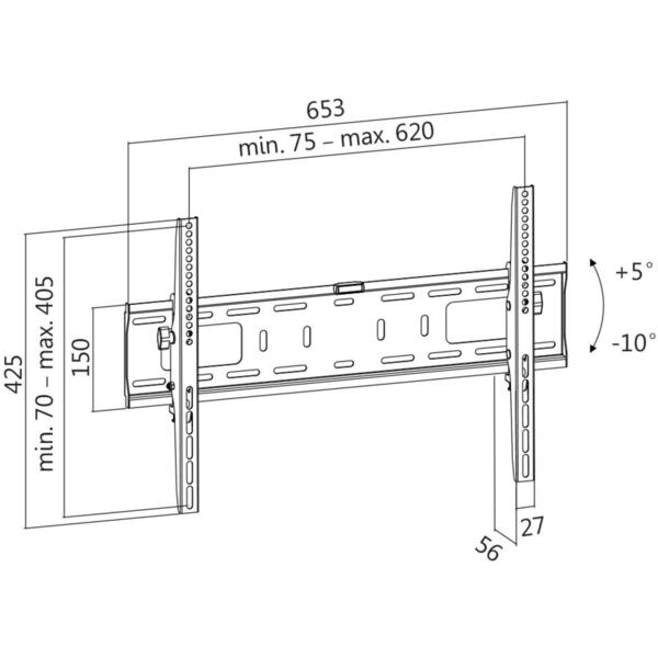 Suport TV Logilink de perete fix pentru Televizor 37-70 inch, Greutate maxima 50kg Negru