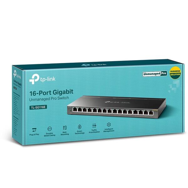 Switch TP-LINK 16 porturi Gigabit. carcasa metalica TL-SG116E