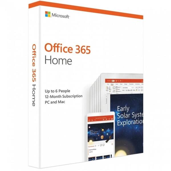 Microsoft Office 365 Home 2019, Subscriptie 1 an, 6 PC, Romana, Medialess Retail