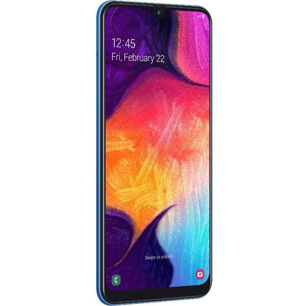 Smartphone Samsung Galaxy A50 (2019), Super AMOLED Full HD+, Octa Core, 128GB, 4GB RAM, Dual SIM, 4G, 4 Camere: 25 mpx+25 mpx+8 mpx+5 mpx, Acumulator 4000mAh, Incarcare rapida, Blue