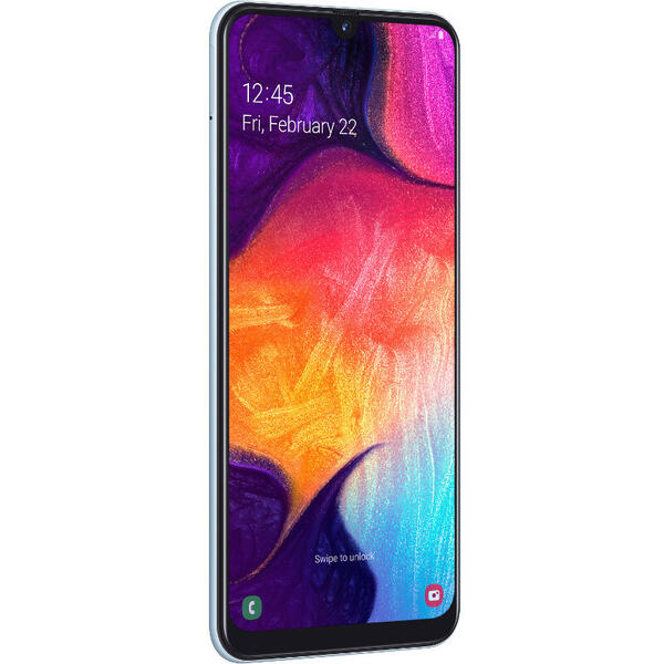 Smartphone Samsung Galaxy A50 (2019), Super AMOLED Full HD+, Octa Core, 128GB, 4GB RAM, Dual SIM, 4G, 4 Camere: 25 mpx+25 mpx+8 mpx+5 mpx, Acumulator 4000mAh, Incarcare rapida, White