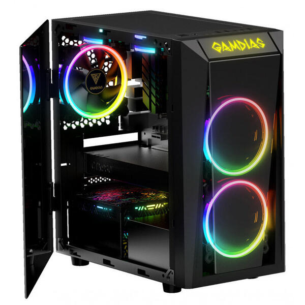 Carcasa Gamdias Talos E1, Tempered Glass, MiniTower, Fara sursa, Negru