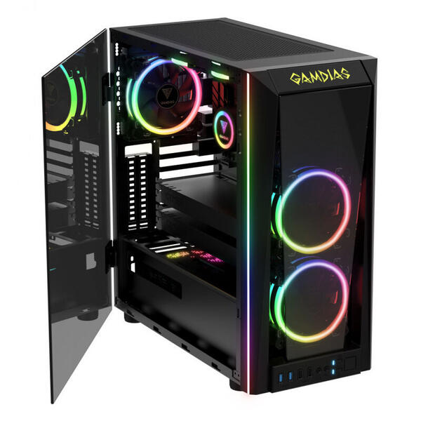 Carcasa Gamdias Talos M1A, Tempered Glass, MiddleTower, Fara sursa, Negru