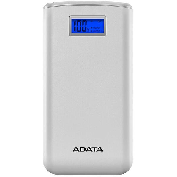 Baterie externa A-DATA S20000D  20000mAh, 2 x USB, 2.1A out, Lanterna LED, Alb