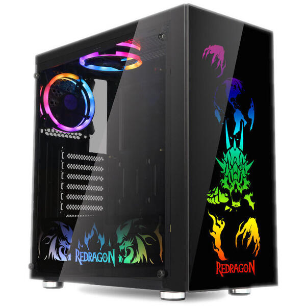 Carcasa Redragon SteelJaw Pro, Tempered Glass, MiddleTower, Fara sursa, Negru