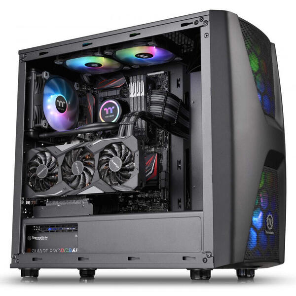 Carcasa Thermaltake Commander C34 TG ARGB, Tempered Glass, MiddleTower, Fara sursa, Negru