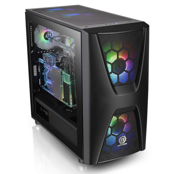 Carcasa Thermaltake Commander C34 TG ARGB, Tempered Glass, MiddleTower, Fara sursa, Negru