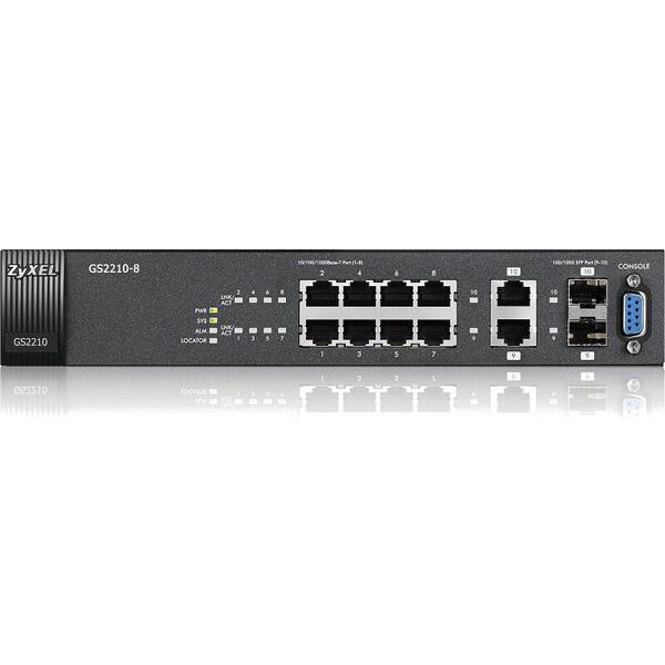 Switch ZyXEL Gigabit GS2210-8, 8x LAN, 2 x SFP, 10/100/1000 Mbps