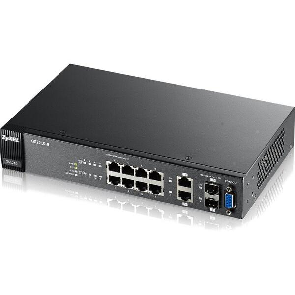 Switch ZyXEL Gigabit GS2210-8, 8x LAN, 2 x SFP, 10/100/1000 Mbps
