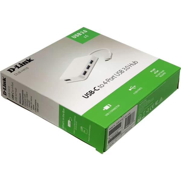 Hub USB D-LINK DUB-H410 4 porturi, USB 3.0, Alb