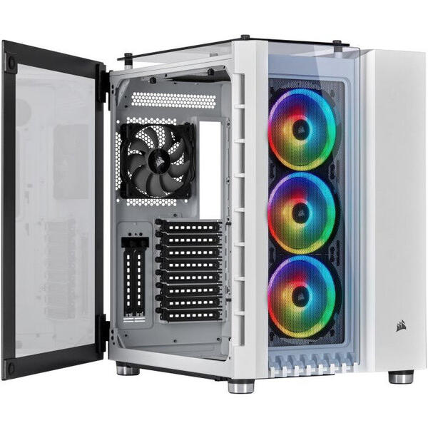 Carcasa Corsair Crystal Series 680X, Tempered Glass, MiddleTower, Fara sursa, RGB, ​White