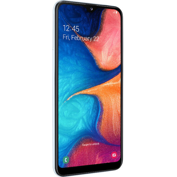 Smartphone Samsung Galaxy A20e (2019), 5.8 inch Infinity-V Display, 32GB, 3GB RAM, Dual SIM, 4G, 3-Camere, NFC, White