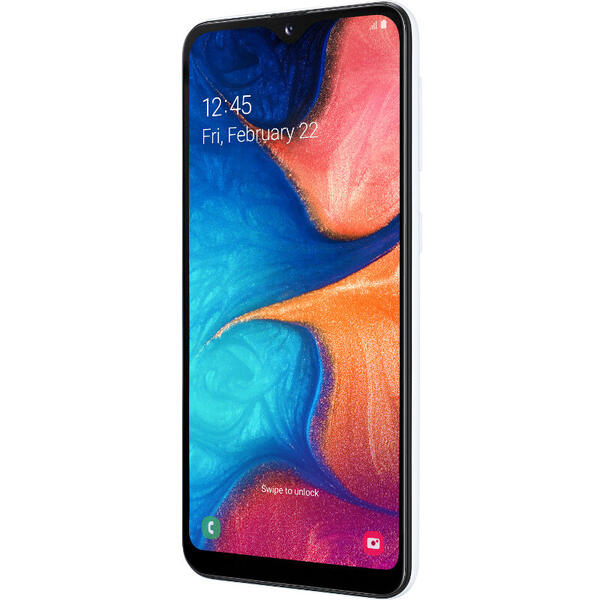 Smartphone Samsung Galaxy A20e (2019), 5.8 inch Infinity-V Display, 32GB, 3GB RAM, Dual SIM, 4G, 3-Camere, NFC, White