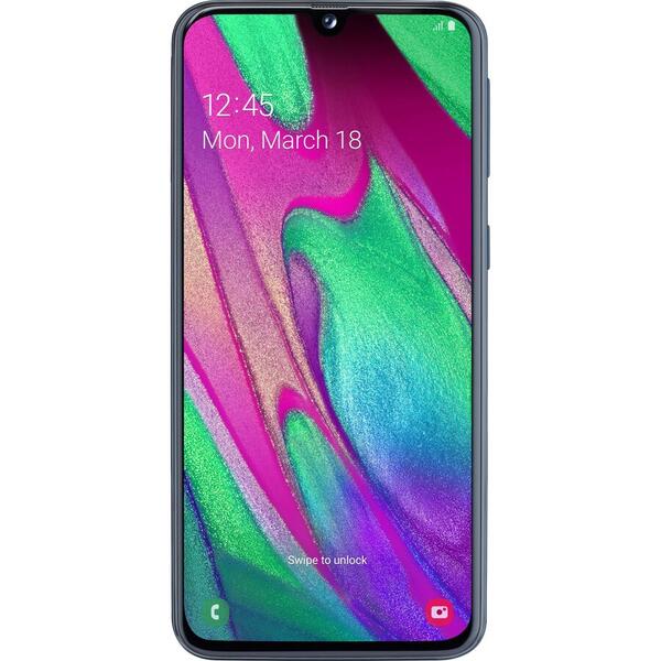 Smartphone Samsung Galaxy A40 (2019), 5.9 inch Super AMOLED, Octa Core, 64GB, 4GB RAM, Dual SIM, 4G, 3-Camere, Fast Charge, Black