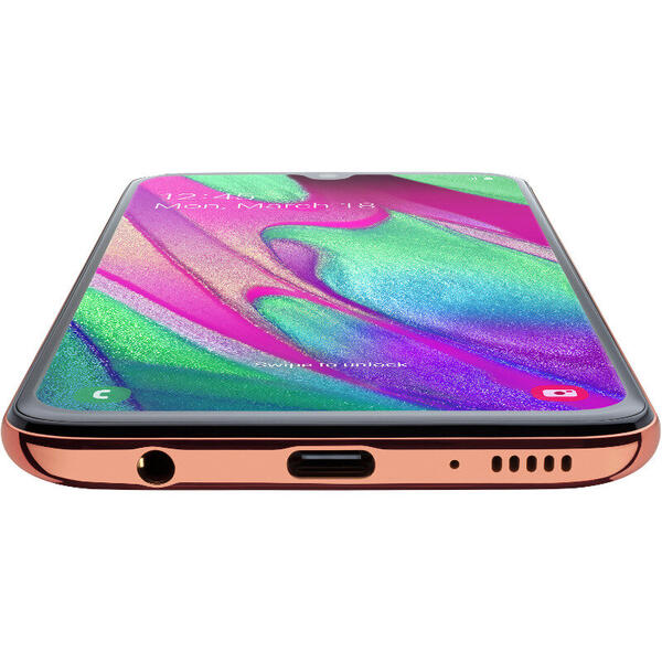 Smartphone Samsung Galaxy A40 (2019), 5.9 inch Super AMOLED, Octa Core, 64GB, 4GB RAM, Dual SIM, 4G, 3-Camere, Fast Charge, Coral