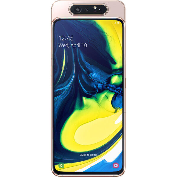 Smartphone Samsung Galaxy A80 (2019), 6.7 inch Super AMOLED, Infinity Display, Octa Core, 128GB, 8GB RAM, Dual SIM, 4G, camera tripla rotativa, Angel Gold