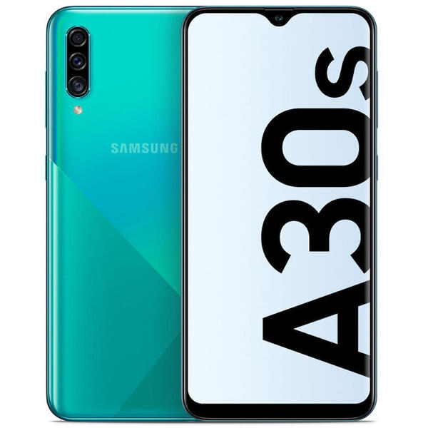 Smartphone Samsung Galaxy A30S (2019), 6.4 inch Super AMOLED, Infinity-V, Octa Core, 64GB, 4GB RAM, Dual SIM, 4G, 4-Camere, Fast Charge, Green