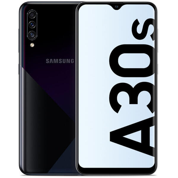 Smartphone Samsung Galaxy A30S (2019), 6.4 inch Super AMOLED, Infinity-V, Octa Core, 64GB, 4GB RAM, Dual SIM, 4G, 4-Camere, Fast Charge, Black