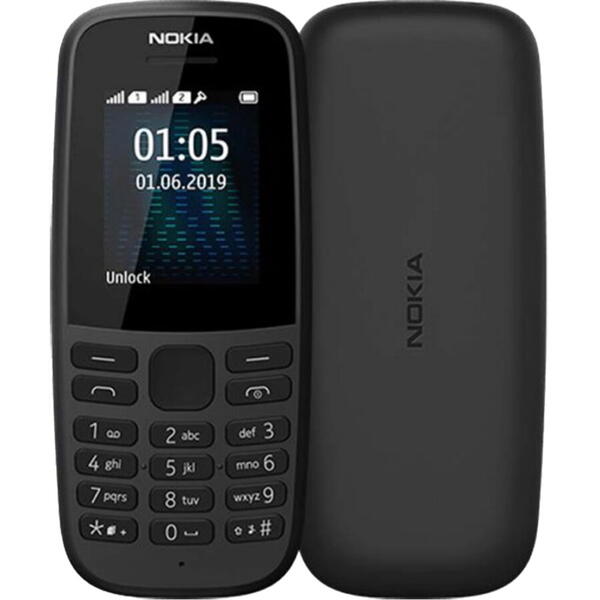 Telefon mobil Nokia 105 (2019), Dual SIM, 1.77 inch, 4MB, 2G, Black