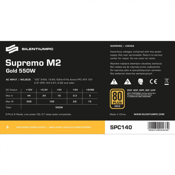 Sursa Silentium PC Supremo M2, ATX, Certificare 80+ Gold, Semi Modulara, 550W