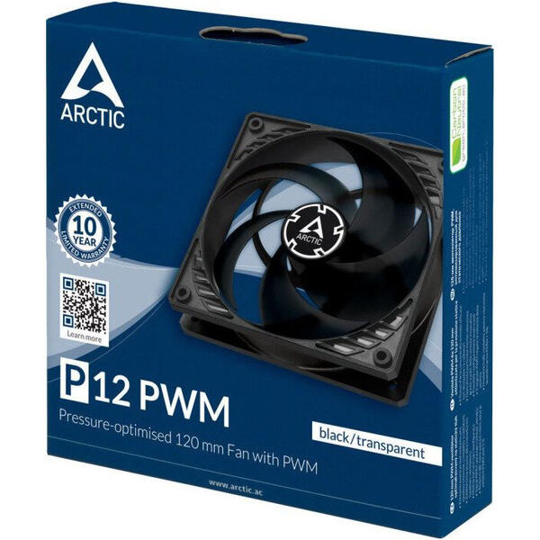 Ventilator PC Arctic AC P12 PWM (Black/Transparent) 120mm