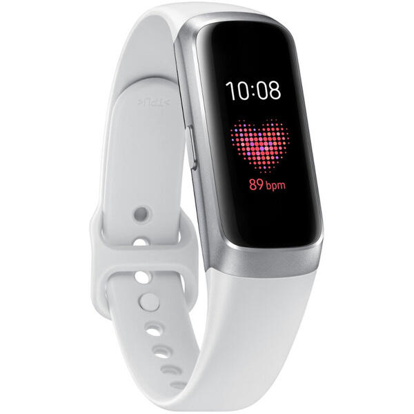 Bratara fitness Samsung Galaxy Fit (2019), rezistent la apa, senzor ritm cardiac, NFC, curea silicon, White
