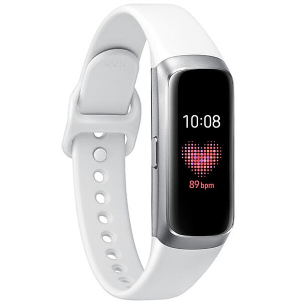 Bratara fitness Samsung Galaxy Fit (2019), rezistent la apa, senzor ritm cardiac, NFC, curea silicon, White