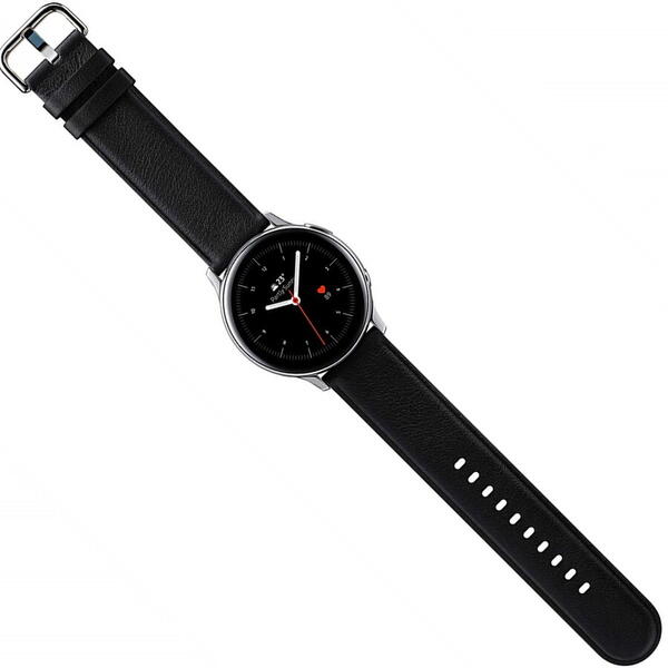 SmartWatch Samsung Galaxy Watch Active 2 (2019), 44 mm, Wi-Fi, Bluetooth, GPS, NFC, Rezistent la apa, Otel argintiu, Curea piele, Negru