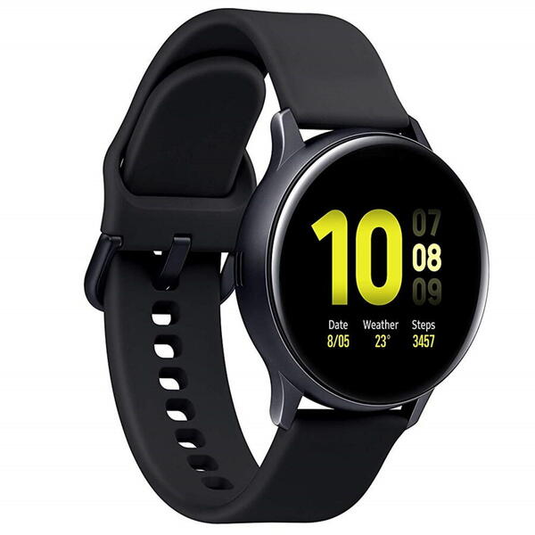 SmartWatch Samsung Galaxy Watch Active 2 (2019), 44 mm, Wi-Fi, Bluetooth, GPS, NFC, Rezistent la apa, Otel argintiu, Curea silicon, Negru