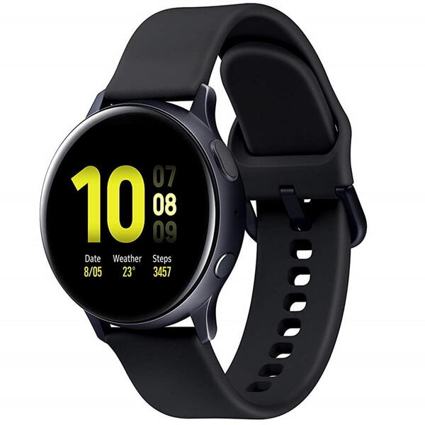 SmartWatch Samsung Galaxy Watch Active 2 (2019), 44 mm, Wi-Fi, Bluetooth, GPS, NFC, Rezistent la apa, Otel argintiu, Curea silicon, Negru