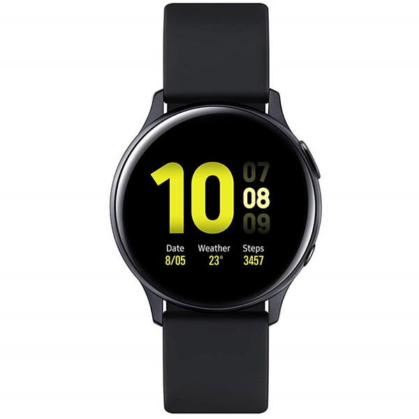 SmartWatch Samsung Galaxy Watch Active 2 (2019), 44 mm, Wi-Fi, Bluetooth, GPS, NFC, Rezistent la apa, Otel argintiu, Curea silicon, Negru