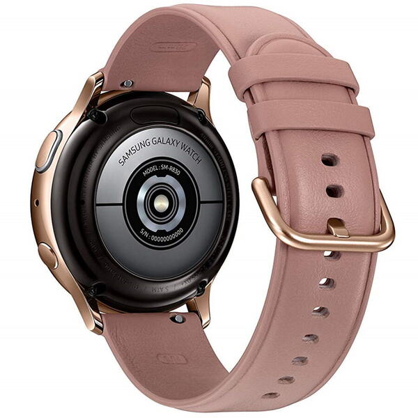 SmartWatch Samsung Galaxy Watch Active 2 (2019), 40 mm, Wi-Fi, Bluetooth, GPS, NFC, Rezistent la apa, Otel argintiu, Curea piele, Maro