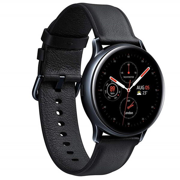 SmartWatch Samsung Galaxy Watch Active 2 (2019), 40 mm, Wi-Fi, Bluetooth, GPS, NFC, Rezistent la apa, Otel negru, Curea piele, Negru