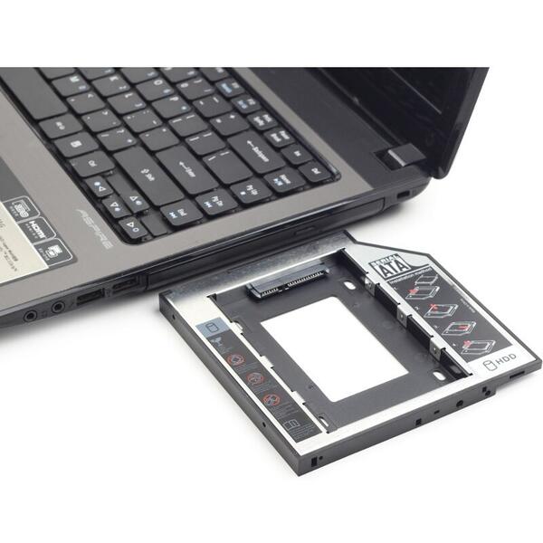 Rack Gembird Caddy HDD/SSD MF-95-01, pentru unitati optice de tipul slot-loading sau mai subtiri de 9.5 mm