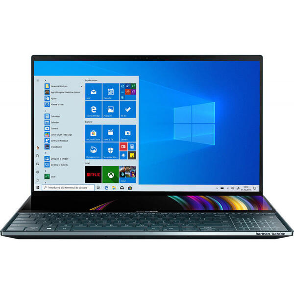 Laptop Asus ZenBook Pro Duo UX581GV, 15.6'' UHD Touch, Intel Core i7-9750H, 32GB DDR4, 1TB SSD, GeForce RTX 2060 6GB, Win 10 Pro, Celestial Blue