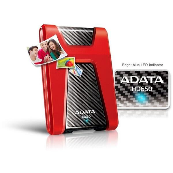 Hard Disk Extern A-DATA DashDrive Durable HD650, 1TB, 2.5 inch, USB 3.1, Red