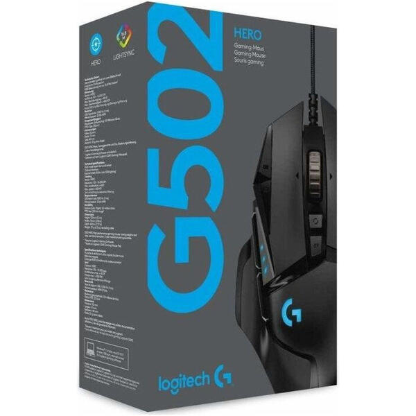 Mouse gaming Logitech G502 HERO, USB, Black