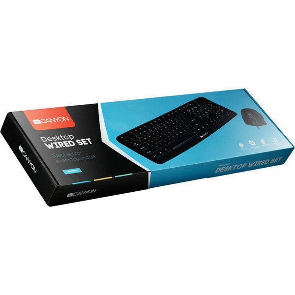 Kit Tastatura si Mouse Canyon CNE-CSET1-US, USB, Black
