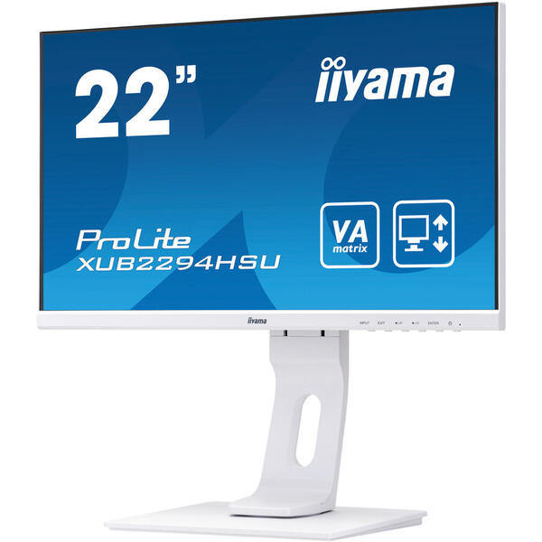 Monitor LED IIyama PROLITE XUB2294HSU-W1, 21.5" FHD, 4 ms, White, 75 Hz